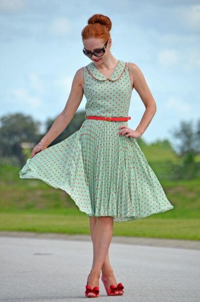 slim fit dress slacks Light Green Polka Dot High Low Dress with Ruffles