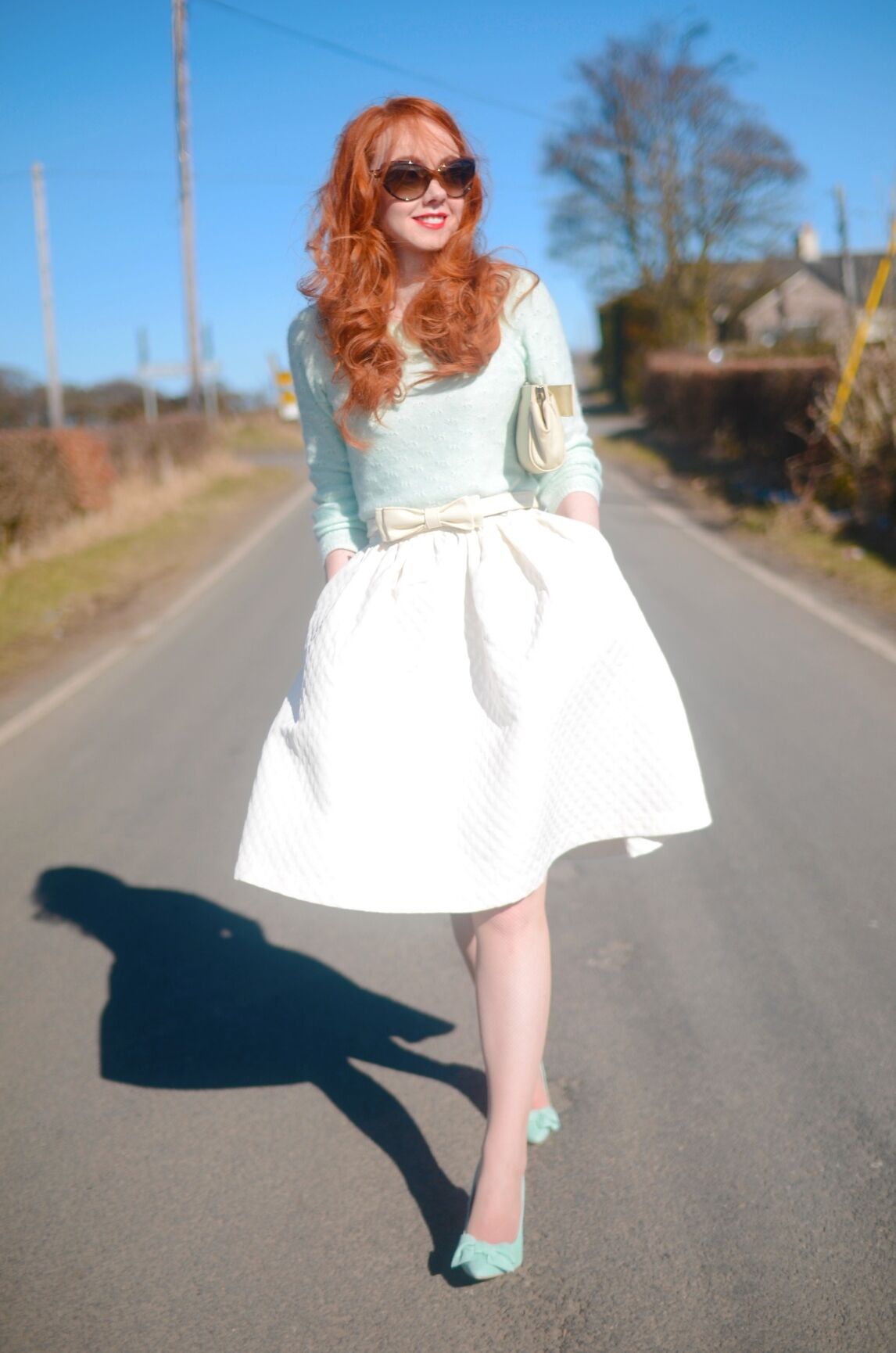 H&M white full skirt and mint top