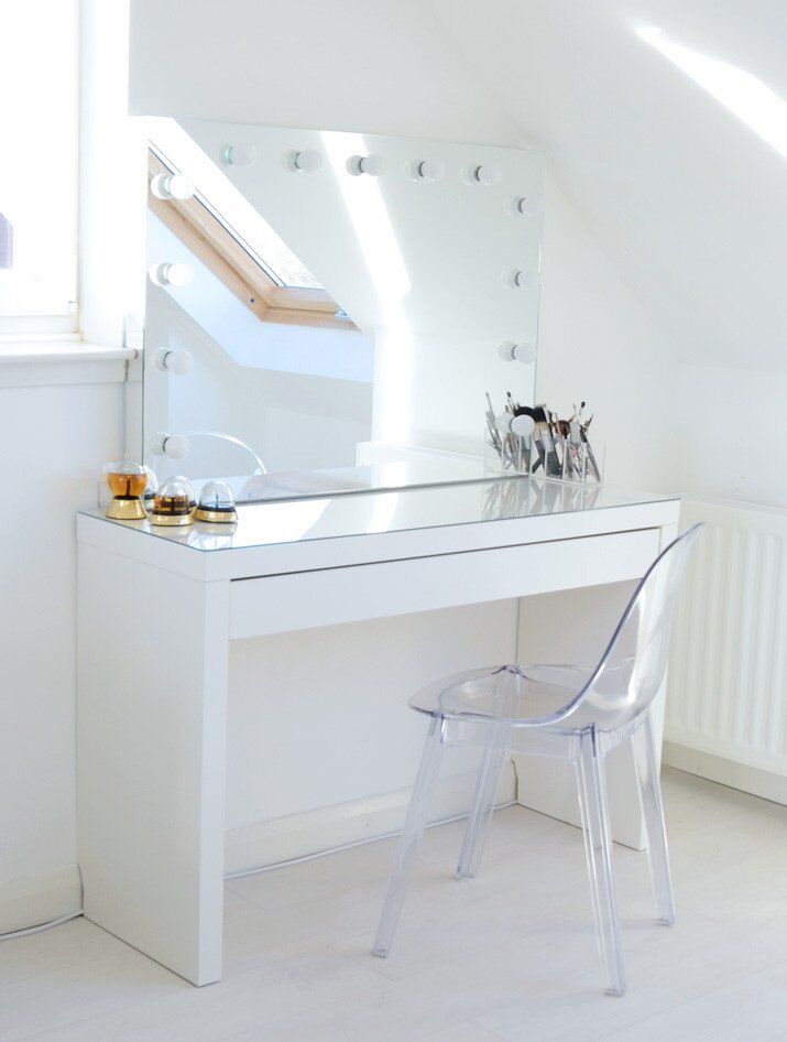 Ikea Mlam dressing table with ghost chair and Hollywood mirror