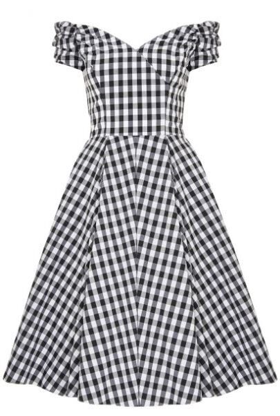 black and white gingham print prom dress