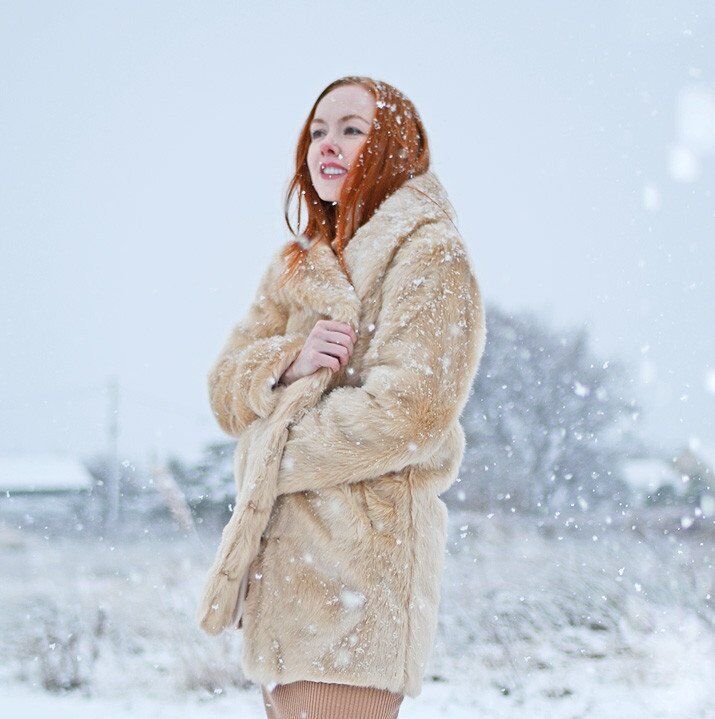 plush faux fur coat in blonde