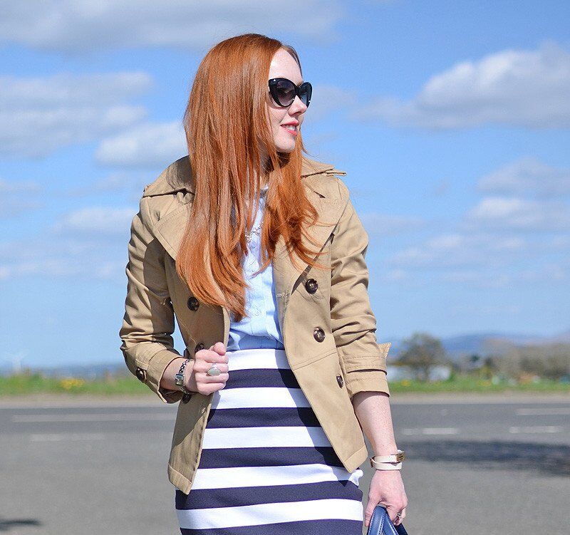 short trench coat over chambray shirt