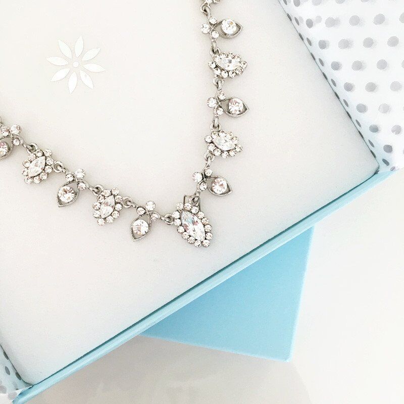 Shimmer Vintage Style Clear Crystal Silver Tone Necklace