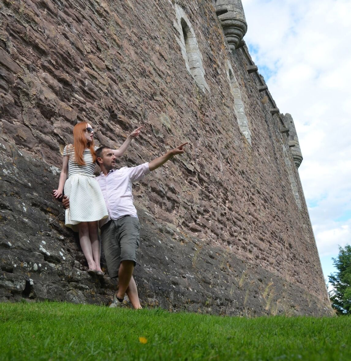 Cream skirt, stripe top and straw hat