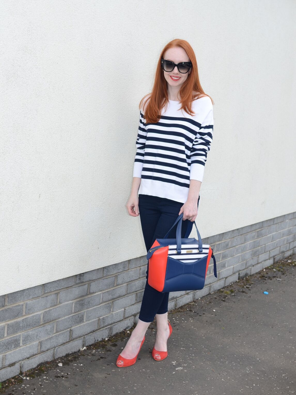 nautical stripe top and navy capri pants outfit