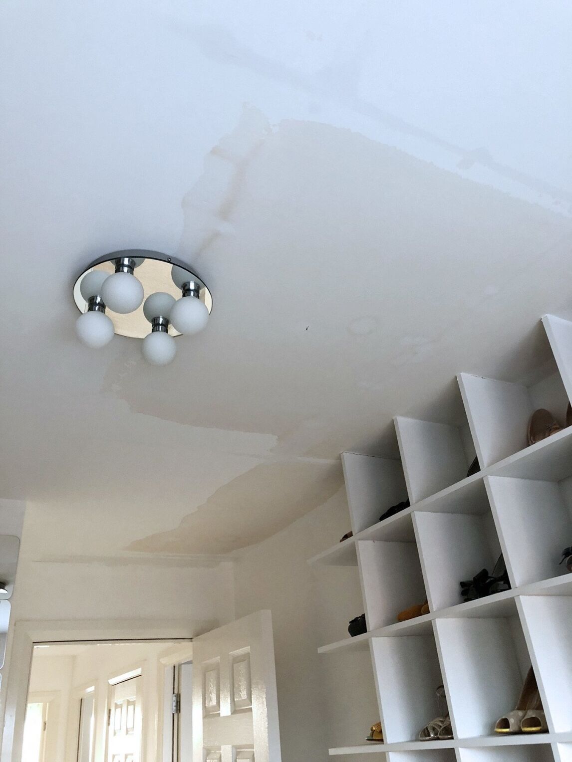 water damage on flooded ceiling