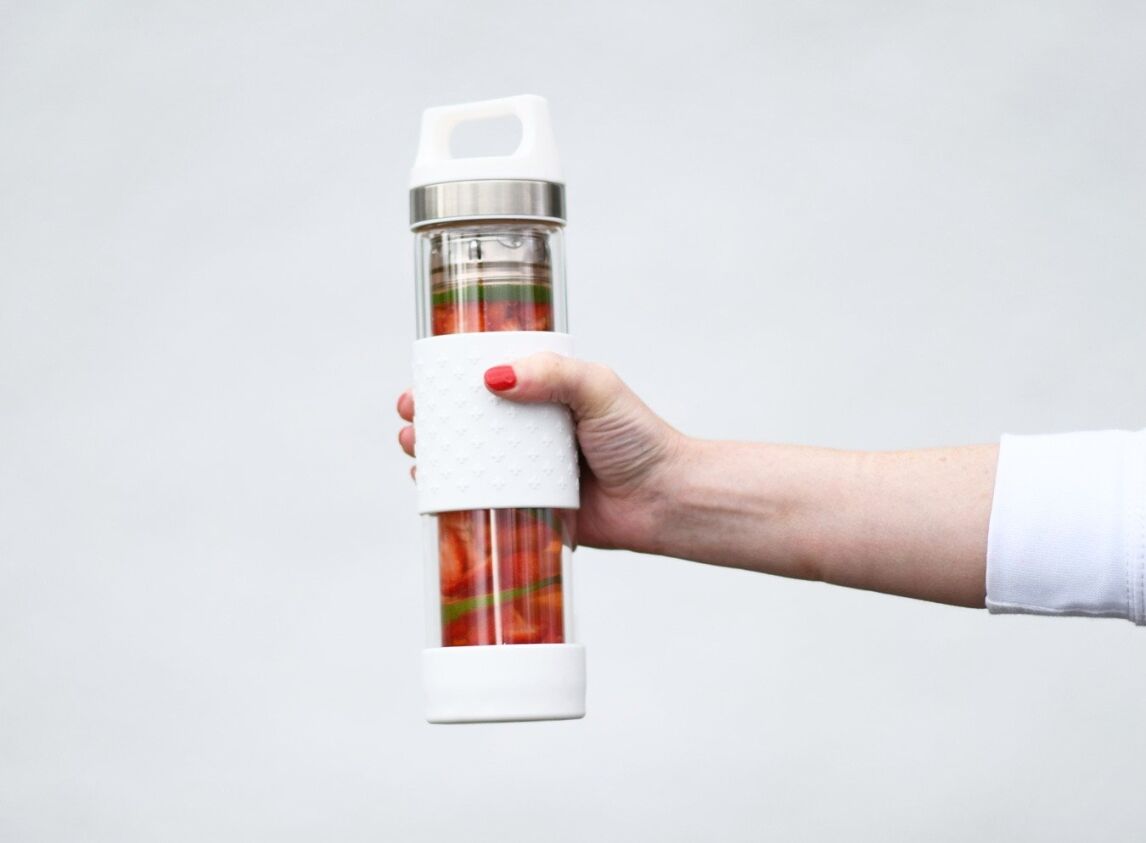 Sigg bottle filled with strawberry and lime