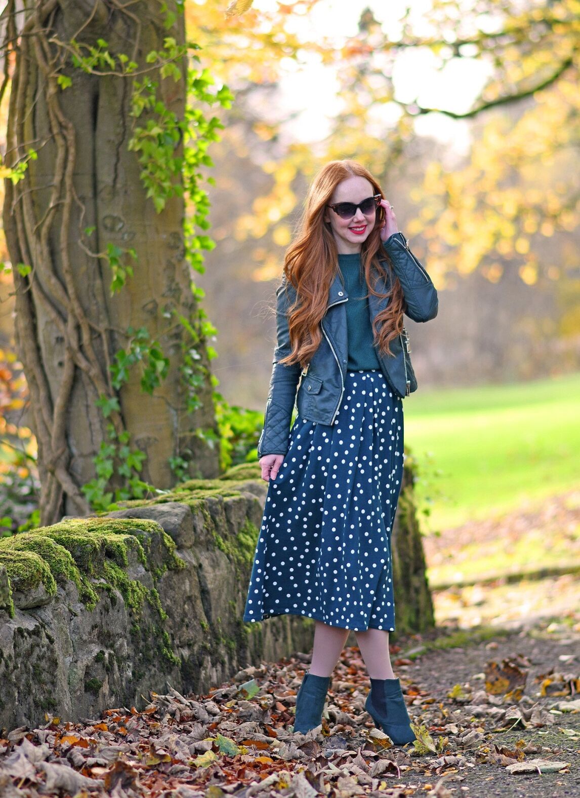 ASOS green polka dot midi dress