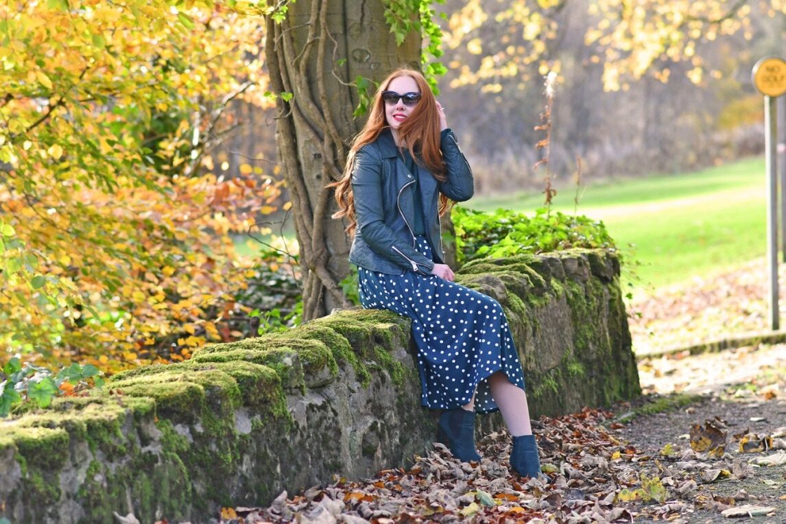 ASOS green polka dot midi dress