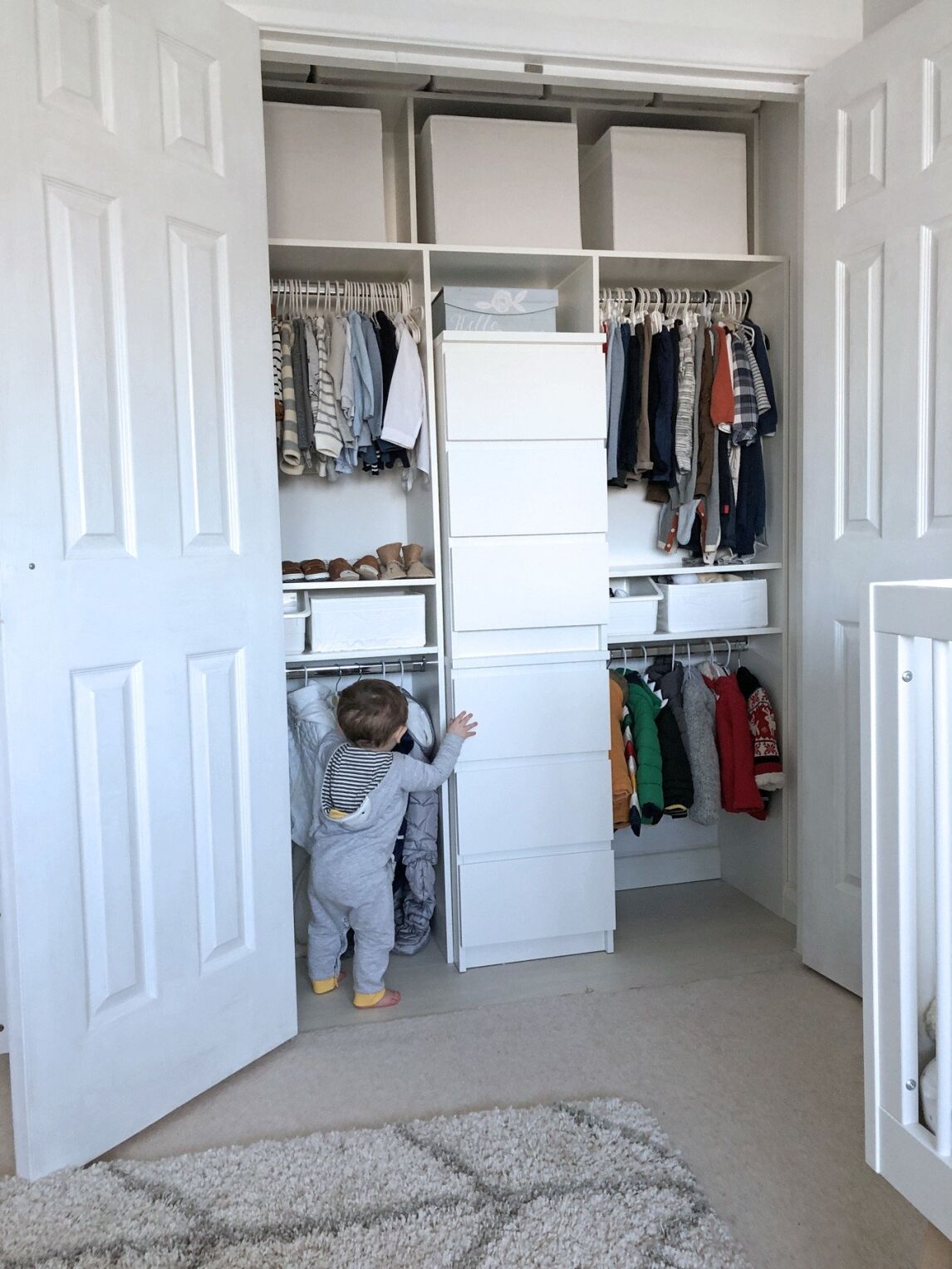 closet organisation using the IKEA Skubb box and other IKEA storage boxes