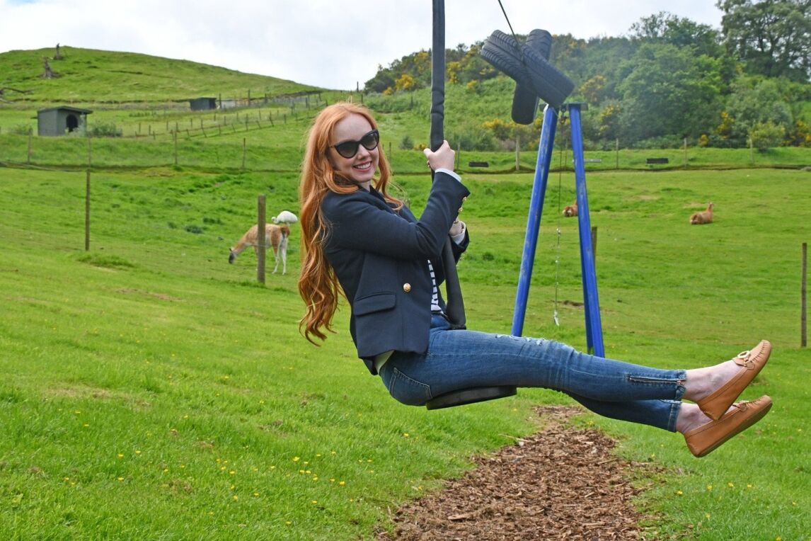 trying out the flying fox at Auchingarrich Wildlife Centre