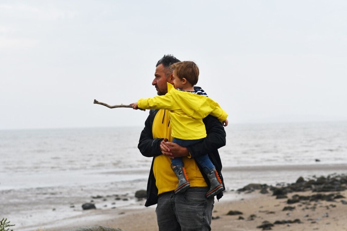 Terry and Max at Cramond Beach, Edinburgh, September 2019