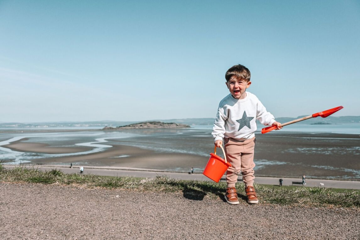 Max arriving at Cramond Island