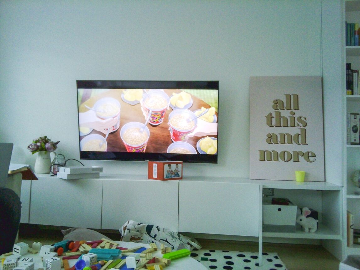 TV in messy living room