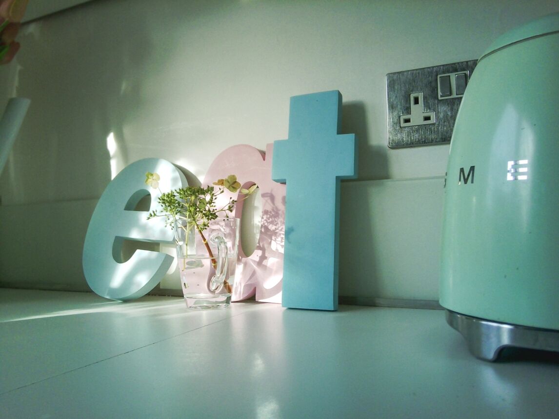 flowers on the kitchen worktop