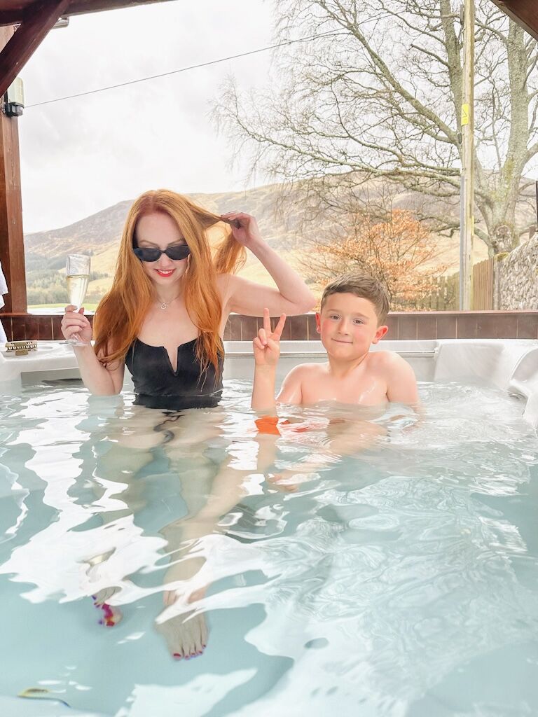 in the hot tub at Glen Clova lodges
